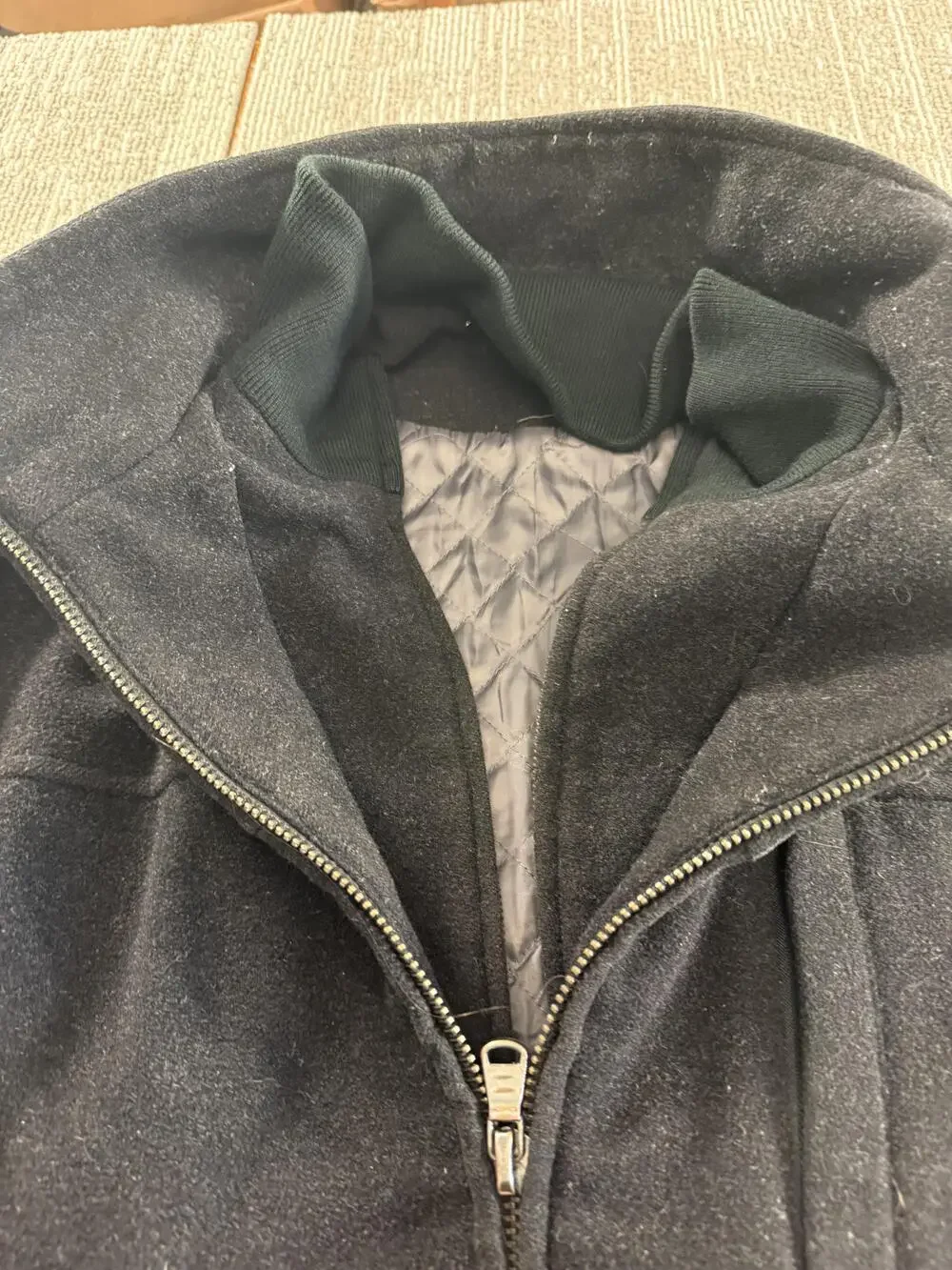Calvin Klein Car Coat Mens XL Black Quilted Lined Full Zip Stand Collar Pockets